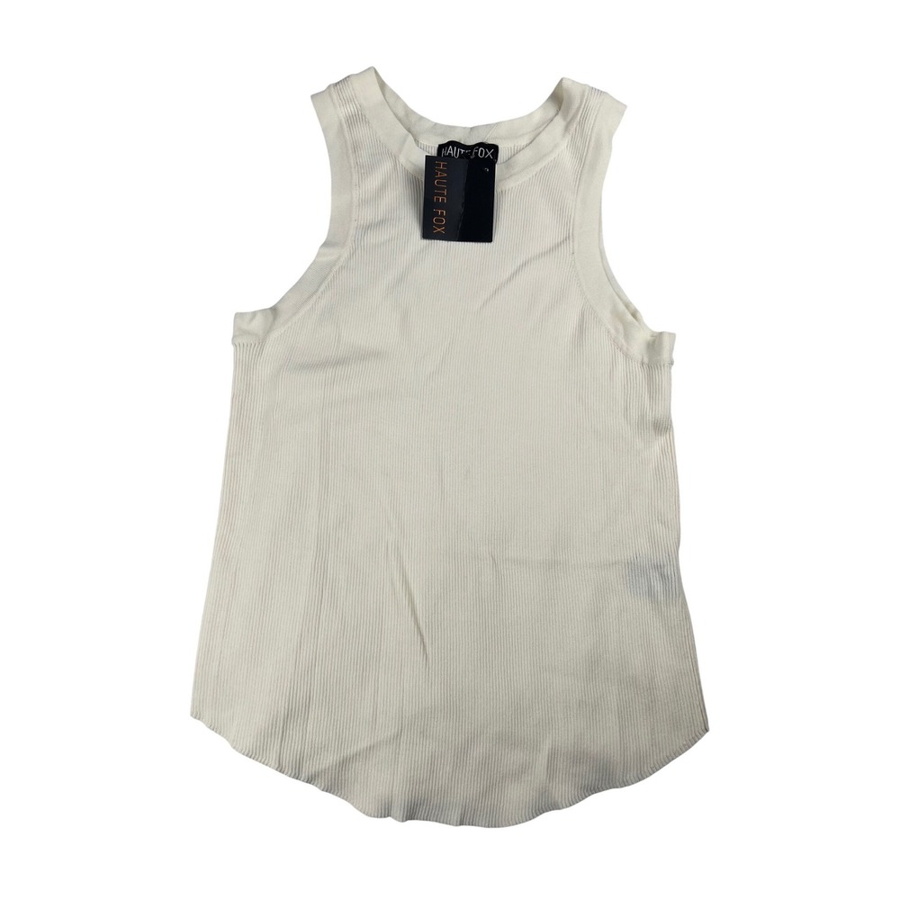 Haute Fox Cream Ribbed Tank Top Sleeveless Curved Hem CL2152P-SWT‎ Womens 3X NWT